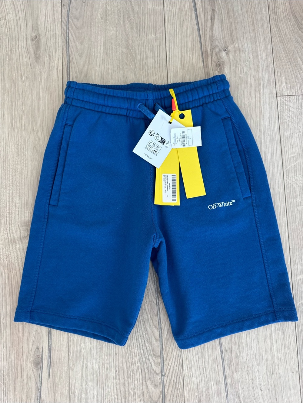 Off-White Kids Blue Logo Sweat Shorts Size 8 NWT